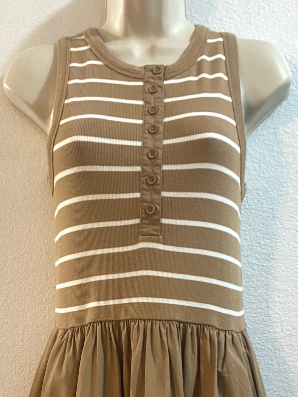 ME + EM Striped Maxi Dress 6 Brown White Fit Flare Coastal French Girl Vacation - Picture 9 of 16